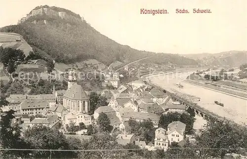 AK / Ansichtskarte Koenigstein Saechsische Schweiz Ortsansicht mit Kirche Festung Elbtal Kat. Koenigstein Saechsische Schweiz