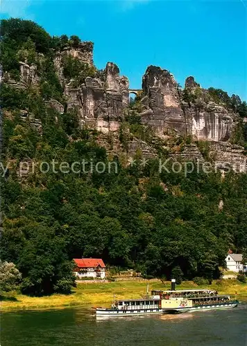 AK / Ansichtskarte Dampfer Seitenrad Meissen Basteifelsen Basteibruecke  Kat. Schiffe