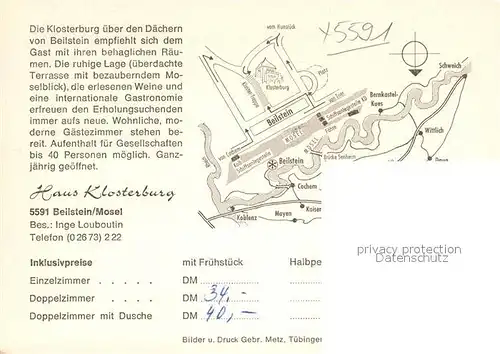 AK / Ansichtskarte Beilstein Mosel Haus Klosterburg Gaststube Garten Treppe Kat. Beilstein