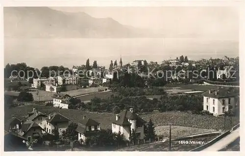AK / Ansichtskarte Vevey VD Stadtpanorama mit Genfersee Alpen Kat. Vevey