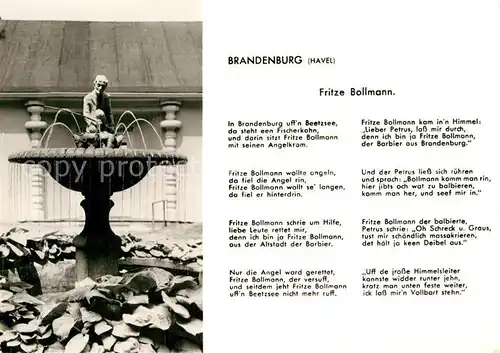 AK / Ansichtskarte Brandenburg Havel Brunnen Fritze Bollmann Gedicht Kat. Brandenburg