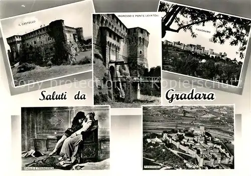 AK / Ansichtskarte Gradara Pesaro Castello Ingresso e Ponte Levatoro Panorama Paolo e Francesca Kat. Pesaro