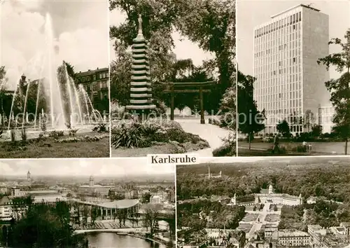 AK / Ansichtskarte Karlsruhe Baden Wasserspiele Stadtgarten Verwaltungsgebaeude der KLV Schwarzwaldhalle Schloss Fliegeraufnahme