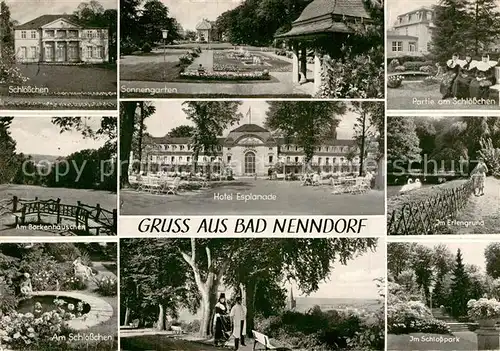 AK / Ansichtskarte Bad Nenndorf Schloesschen Sonnengarten Hotel Esplanade Borkenhaeuschen Erlengrund Schwanenteich Schlosspark Kat. Bad Nenndorf