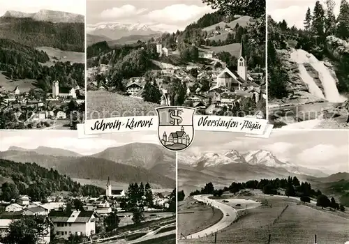 AK / Ansichtskarte Oberstaufen Gesamtansicht mit Alpenpanorama Wasserfall Hoehenstrasse Kat. Oberstaufen