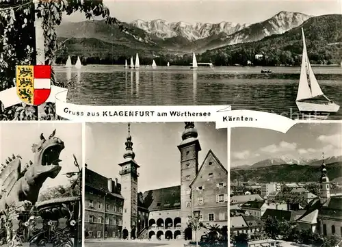 AK / Ansichtskarte Klagenfurt Woerthersee Segeln Alpenpanorama Lindwurm Brunnen Landhaus