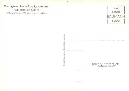 AK / Ansichtskarte Seilbahn Predigtstuhl Bad Reichenhall Hochstaufen Foto E. Baumann Nr. 1215 Kat. Bahnen