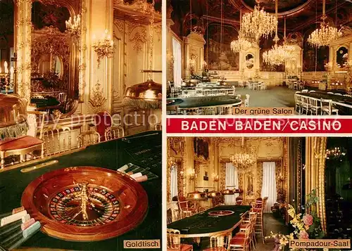AK / Ansichtskarte Casino Spielbank Baden Baden Roulette Goldtisch Pompadour Saal Gruener Salon Kat. Spiel