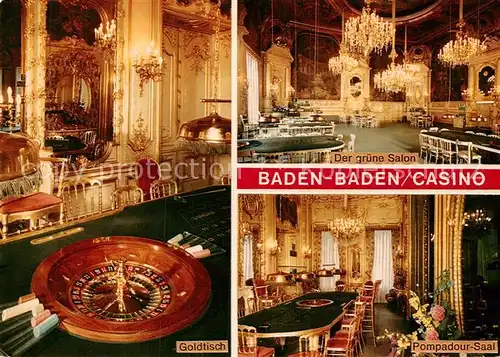 AK / Ansichtskarte Casino Spielbank Baden Baden Goldtisch Roulette Pompadour Saal Gruener Salon  Kat. Spiel