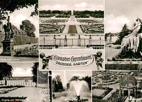 AK / Ansichtskarte Herrenhausen Hannover Grosser Garten Denkmal Kurfuerstin Sophie Galeriegebaeude Wasserkunst Rosengarten Schloss Kat. Hannover