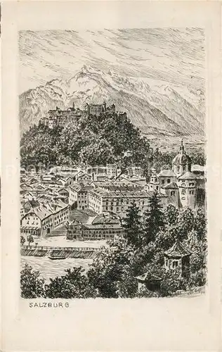 AK / Ansichtskarte Salzburg Oesterreich Panorama Originalradierung  Kat. Salzburg