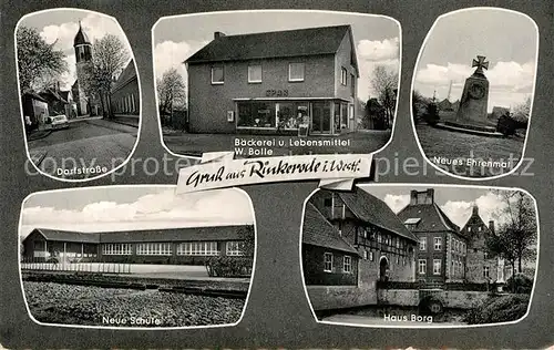 AK / Ansichtskarte Rinkerode Haus Borg Neues Ehrenmal Baeckerei W. Bolle  Kat. Drensteinfurt
