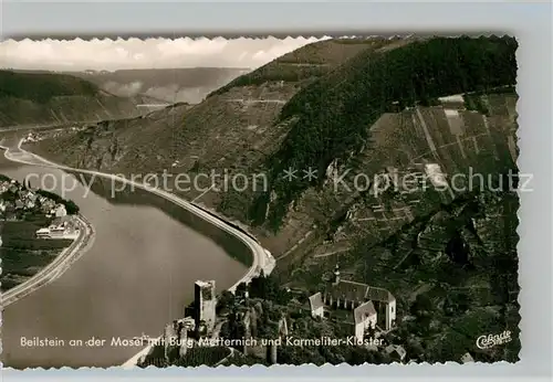 AK / Ansichtskarte Beilstein Mosel Fliegeraufnahme mit Burg Metternich und Karmeliter Kloster Kat. Beilstein
