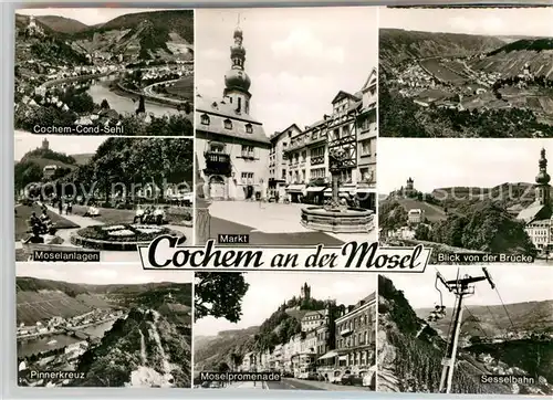 AK / Ansichtskarte Cochem Mosel Moselanlagen Markt Brueckenblick Pinnerkreuz Moselpromenade Sesselbahn Kat. Cochem