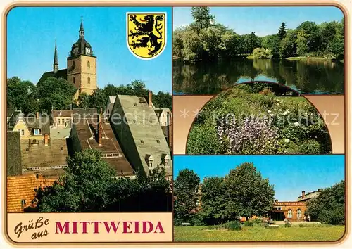 AK / Ansichtskarte Mittweida Stadtkirche Schwanenteich Bahnhof Kat. Mittweida