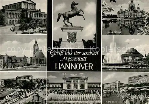 AK / Ansichtskarte Hannover Opernhaus Rathaus Marktkirche Stadthalle Cafe am Kroepcke Sachsenross Statue Kat. Hannover