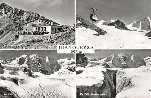 AK / Ansichtskarte Diavolezza Bergrestaurant Kabinenbahn Piz Palue Gletscherspalte Gebirgspanorama Kat. Diavolezza