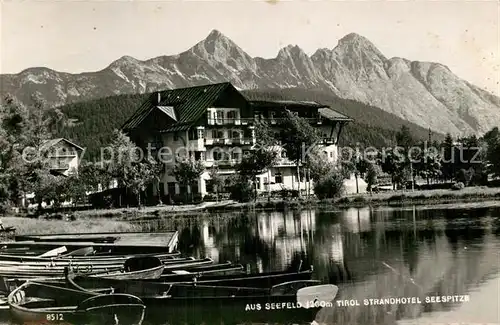 AK / Ansichtskarte Seefeld Tirol Strandhotel Seespitze Alpen Uferpartie am See Boote Kat. Seefeld in Tirol