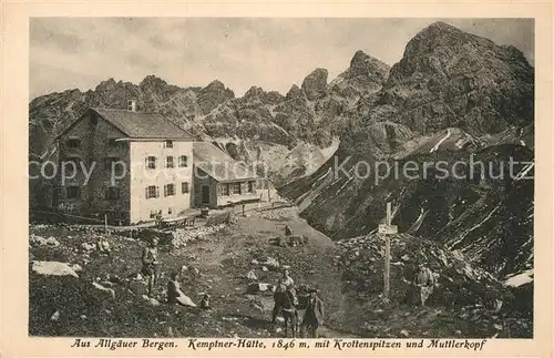 AK / Ansichtskarte Kemptnerhuette Berghaus mit Krottenspitzen und Muttlerkopf Allgaeuer Berge Kat. Oberstdorf