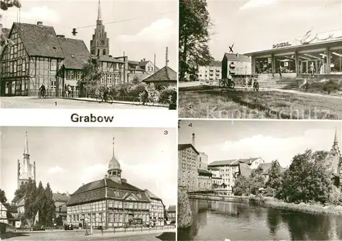 AK / Ansichtskarte Grabow Mecklenburg Steindamm Einkaufszentrum Rathaus An der Elbe Kat. Grabow Mecklenburg