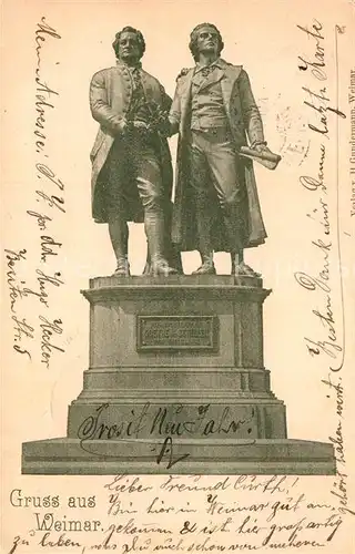 AK / Ansichtskarte Weimar Thueringen Denkmal Goethe Schiller Kat. Weimar