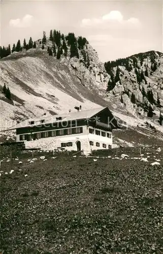 AK / Ansichtskarte Schoenfeld Huette Berghaus am Jaegerkamm gegen Wilde Fraeulein Mangfallgebirge Kat. Schliersee