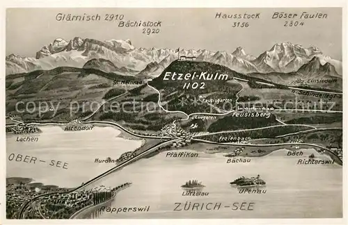 AK / Ansichtskarte Zuerichsee ZH und Umgebung Etzel Kulm Alpen aus der Vogelperspektive
