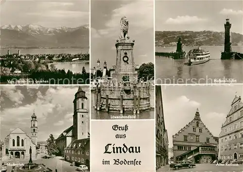 AK / Ansichtskarte Lindau Bodensee Panorama vom Hoyersberg gesehen Marktplatz Loewenstandbild Hafeneinfahrt Altes Rathaus Kat. Lindau (Bodensee)