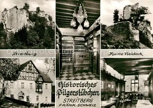 AK / Ansichtskarte Streitberg Oberfranken Historische Pilgerstube Alte Kurhausbrennerei Ruine Neideck Kat. Wiesenttal