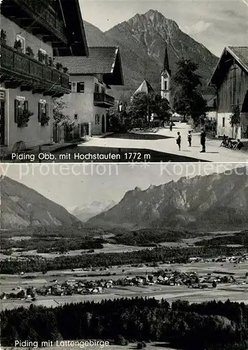 AK / Ansichtskarte Piding Ortsmotiv mit Kirche Blick zum Hochstaufen Panorama mit Lattengebirge Kat. Piding