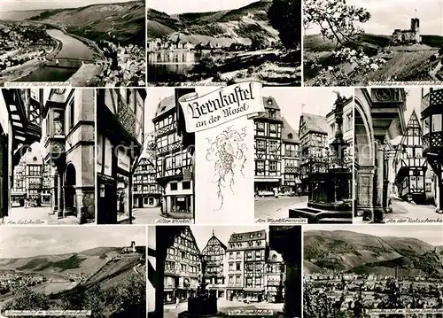 AK / Ansichtskarte Bernkastel Kues Moseltal Ruine Landshut Ratskeller Alter Winkel Fachwerkhaus Marktbrunnen Ratsschenke Marktplatz Kat. Bernkastel Kues