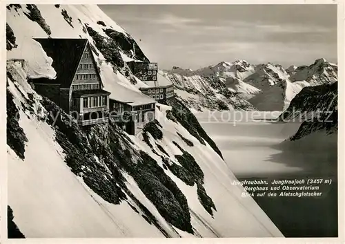 AK / Ansichtskarte Jungfraubahn Jungfraujoch Berghaus Observatorium Aletschgletscher Alpenpanorama Kat. Jungfrau