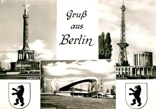 AK / Ansichtskarte Berlin Siegessaeule Kongresshalle Funkturm Wappen Kat. Berlin