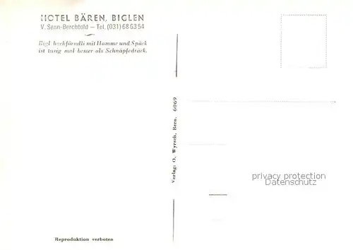 AK / Ansichtskarte Biglen Hotel Baeren Kat. Biglen
