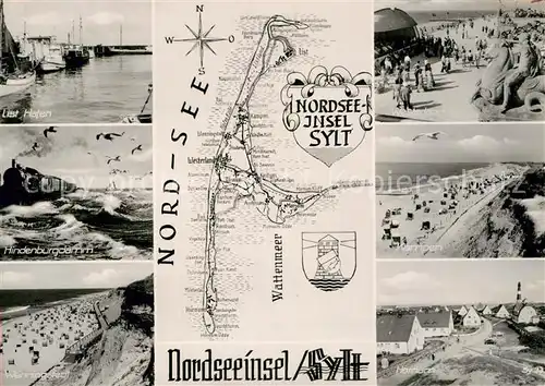 AK / Ansichtskarte Insel Sylt List Hafen Hindenburgdam Dampflokomotive Wenningstedt Strand Kampen Hornum Landkarte Kat. Westerland