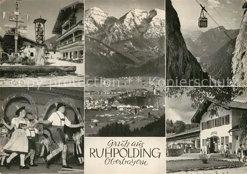 AK / Ansichtskarte Ruhpolding Dorfpatz Trachtentanz Rauschbergbahn Kurhaus Kat. Ruhpolding