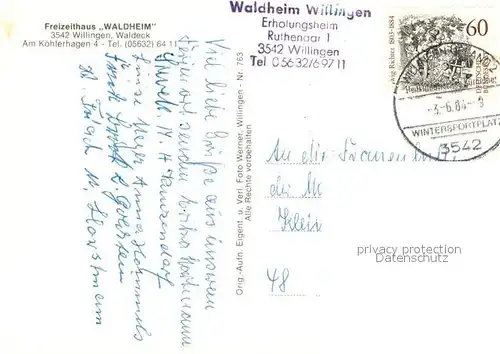 AK / Ansichtskarte Willingen Sauerland Freizeithaus Waldheim Kat. Willingen (Upland)