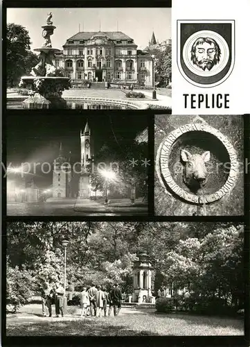 AK / Ansichtskarte Teplice Schloss Brunnen Schlossplatz bei Nacht Park Urquelle Pravridlo Kat. Teplice