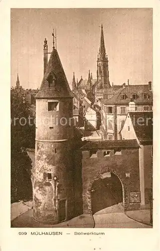 AK / Ansichtskarte Muelhausen Elsass Bollwerkturm Altstadt Kirche Kat. Mulhouse