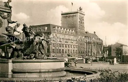AK / Ansichtskarte Leipzig Karl Marx Platz mit Hochhaus Mendebrunnen Messestadt Kat. Leipzig