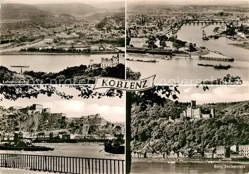 AK / Ansichtskarte Koblenz Rhein Lahnmuendung Festung Ehrenbreitstein Deutsches Eck Moselmuendung Burg Stolzenfels Kat. Koblenz