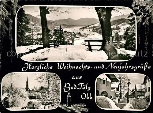 AK / Ansichtskarte Bad Toelz Winterpanorama Ortsmotiv mit Kirche Weihnachtskarte Neujahrskarte Kat. Bad Toelz