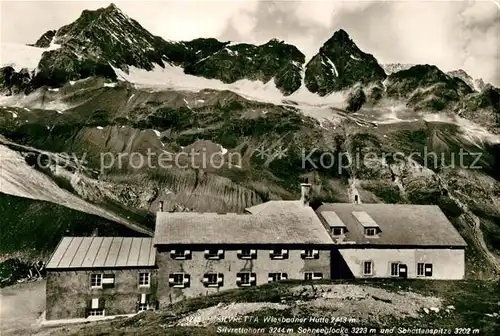 AK / Ansichtskarte Wiesbadener Huette Berghaus Silvrettahorn Schneeglocke Schartenspitze Silvretta Kat. Partenen Montafon