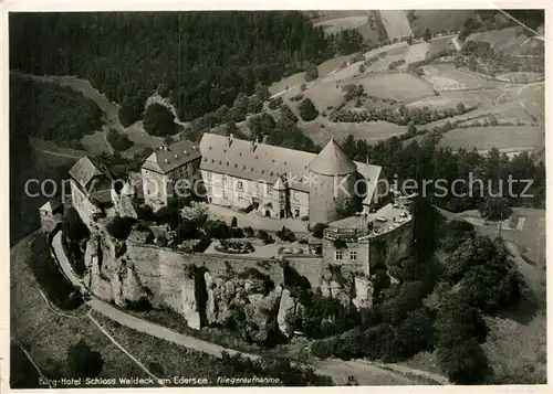 AK / Ansichtskarte Waldeck Edersee Burg Hotel Schloss Waldeck Fliegeraufnahme