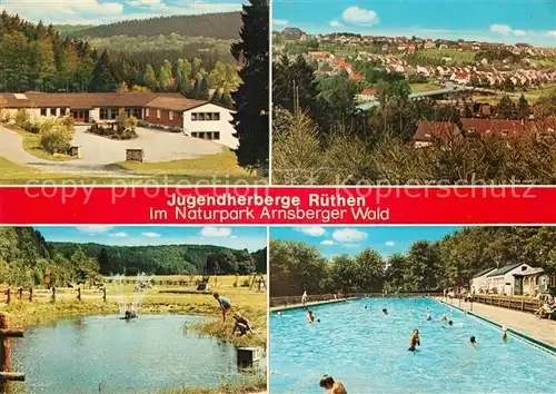AK / Ansichtskarte Ruethen Moehne Jugendherberge Naturpark Arnsberger Wald Schwimmbad und Schwimmteich Kat. Ruethen
