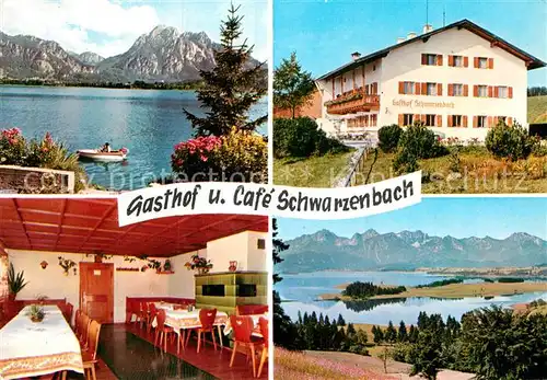 AK / Ansichtskarte Dietringen Forggensee Gasthof und Cafe Schwarzenbach Kaminzimmer Panorama Alpenblick See Kat. Rieden am Forggensee