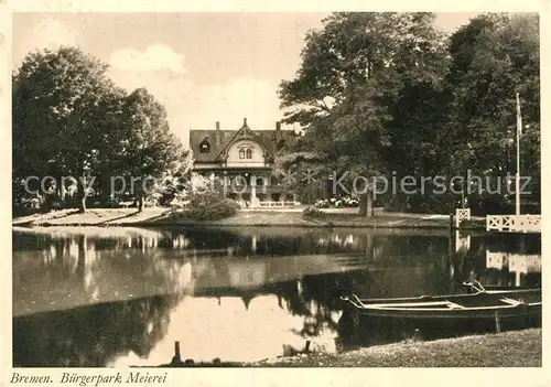 AK / Ansichtskarte Bremen Buergerpark Meierei Uferpartie am See Kat. Bremen