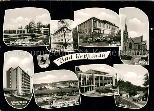 AK / Ansichtskarte Bad Rappenau Kurmittelhaus Schloss Sanatorium Kurhotel Ev Kirche Schwaerzberg Sanatorium Soleschwimmbad Inhalatorium Muehlental Kat. Bad Rappenau