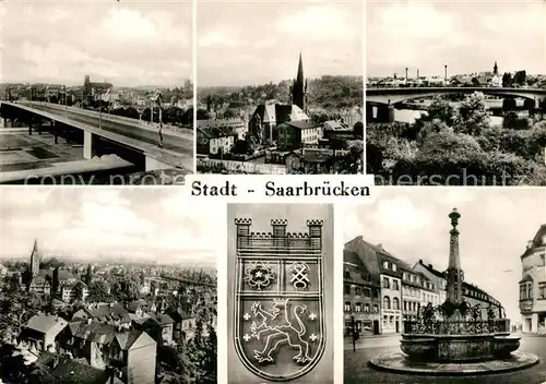 AK / Ansichtskarte Saarbruecken Teilansichten Wappen Brunnen Kat. Saarbruecken