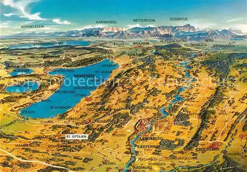AK / Ansichtskarte St Ottilien Eresing Panorama Ammersee Gebiet Starnberger See Alpen aus der Vogelperspektive Kat. Eresing